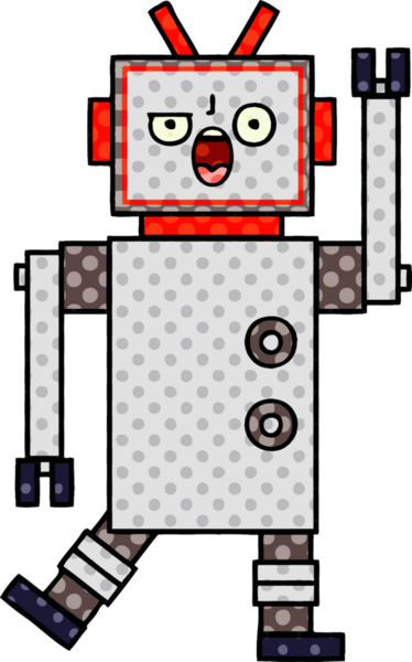 Bir insan tarafından çizilmiş kızgın bir robotun çizgi romanı.