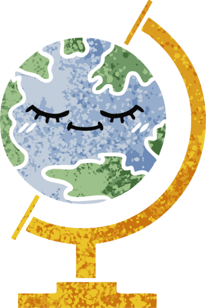 Bir insan tarafından çizilmiş bir dünyanın retro çizim stili karikatürü