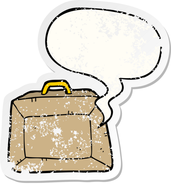 Konuşma baloncuklu karikatür bütçe çantası bir insan tarafından çizilmiş sıkıntılı eski bir çıkartma