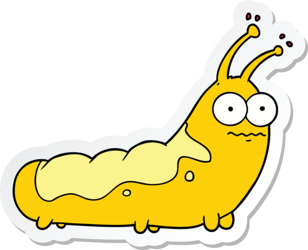 Bir insan tarafından çizilmiş komik bir tırtılın çıkartması.