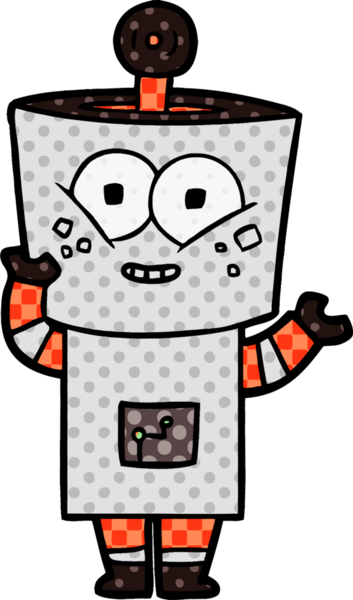 Bir insan tarafından çizilmiş mutlu robot el sallaması.