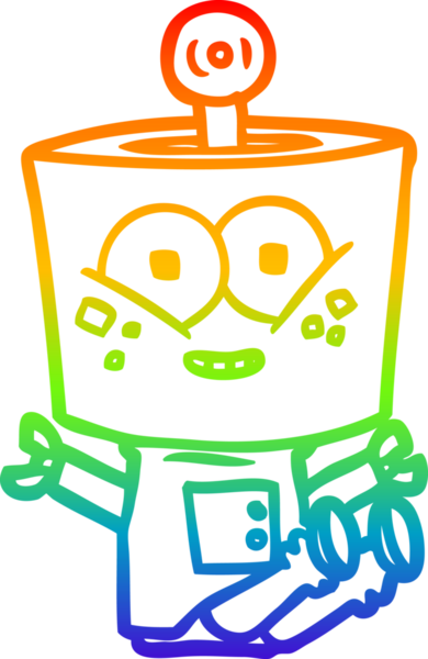 gökkuşağı gradyanı çizimi bir insan tarafından çizilmiş mutlu bir robot çizgi filmi.