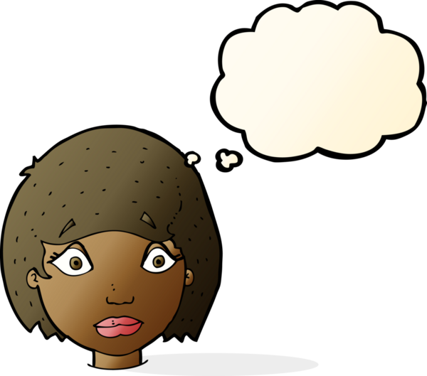 Bir insan tarafından çizilmiş düşünce kabarcığı olan endişeli kadın yüzü.