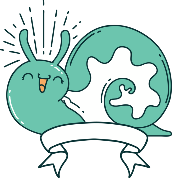 Dövme stili afiş Bir insan tarafından çizilmiş mutlu salyangoz