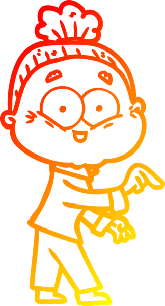 Bir insan tarafından çizilmiş mutlu, yaşlı bir kadının sıcak çizgi çizimi.