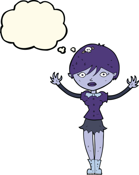 Bir insan tarafından çizilmiş düşünce balonlu vampir kız.