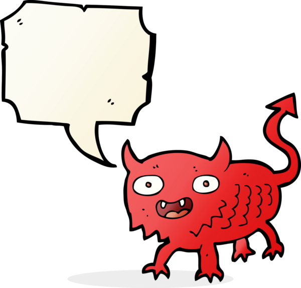 Bir insan tarafından çizilmiş konuşma balonu olan küçük bir iblis.