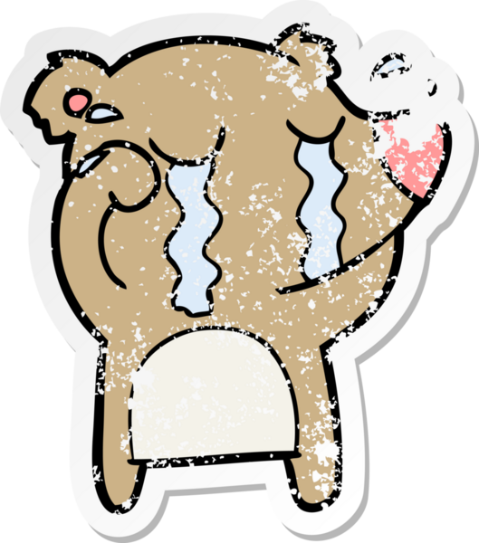 Bir insan tarafından çizilmiş ağlayan bir ayının sıkıntılı çıkartması.