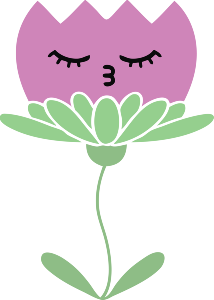 Bir insan tarafından çizilmiş bir çiçeğin düz renkli retro karikatürü