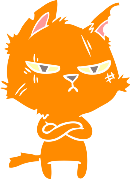 sert düz renkli çizgi film kedisi bir insan tarafından çizilmiş kollar.