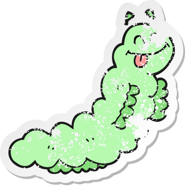 Bir insan tarafından çizilmiş bir tırtılın gerilmiş çıkartması.