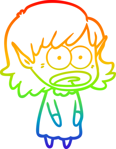 Karikatür çizen gökkuşağı gradyanı bir insan tarafından çizilen elf kızı şok etti.