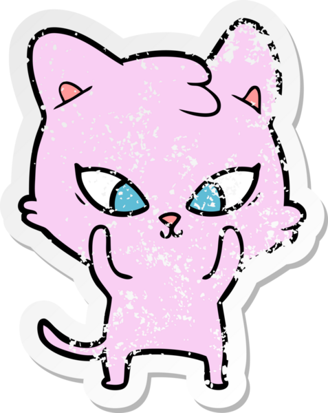 Bir insan tarafından çizilmiş şirin bir çizgi film kedisinin sıkıntılı çıkartması.