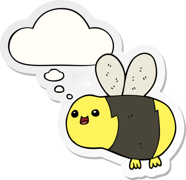 Düşünce baloncuklu çizgi film arısı insan tarafından çizilmiş bir çıkartma.