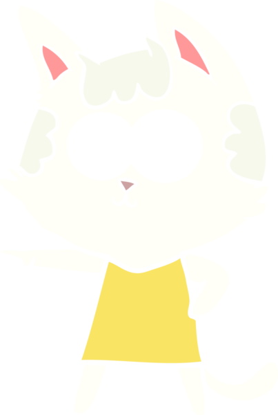 Mutlu düz renkli çizgi film kedisi bir insan tarafından çizilmiş.