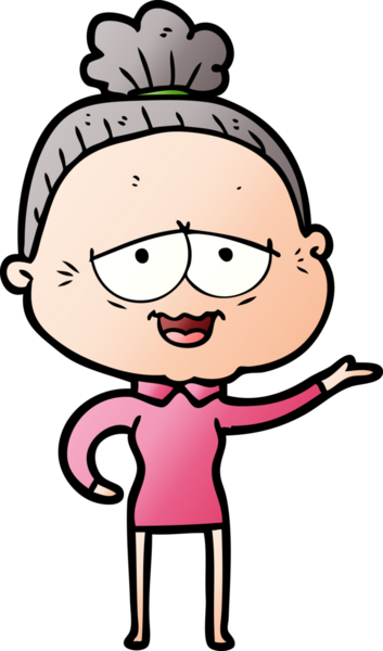 Bir insan tarafından çizilmiş mutlu yaşlı kadın çizgi filmi.