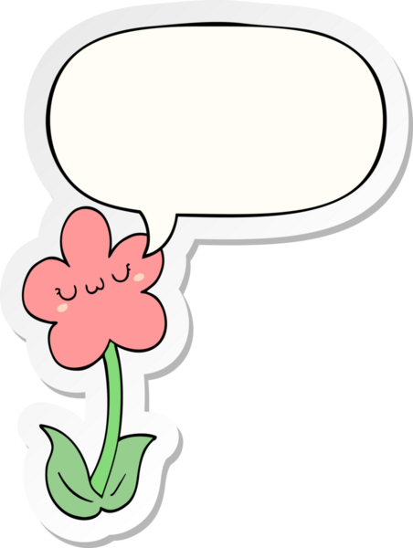 Bir insan tarafından çizilmiş baloncuk çıkartmalı karikatür çiçeği.