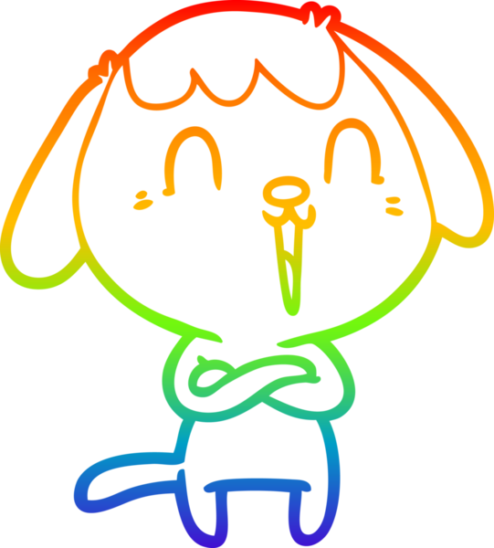 Gökkuşağı gradyan çizimi. Bir insan tarafından çizilmiş şirin bir köpek çizimi.