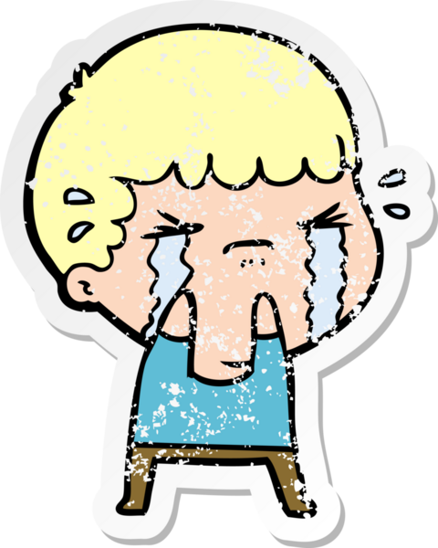 Bir insan tarafından çizilmiş ağlayan bir karikatürcünün sıkıntılı çıkartması.