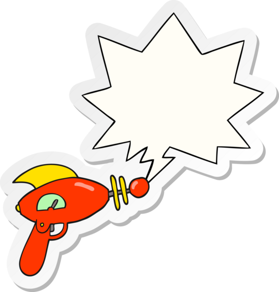 Bir insan tarafından çizilmiş konuşma balonu çıkartmalı karikatür ışın silahı.