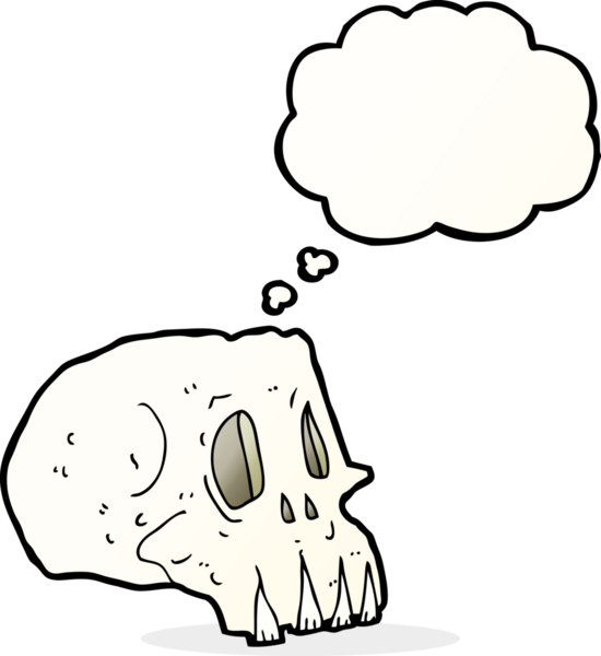 Bir insan tarafından çizilmiş düşünce baloncuklu garip kafatası.