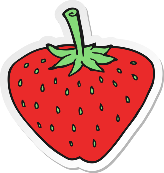 Bir insan tarafından çizilmiş karikatür çileği çıkartması.