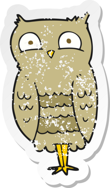 Bir insan tarafından çizilmiş bir baykuşun gerilmiş çıkartması.