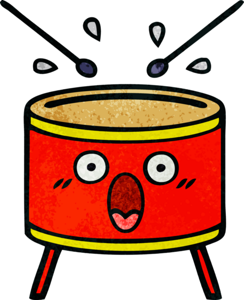 Bir insan tarafından çizilmiş eski grunge desenli davul karikatürü.