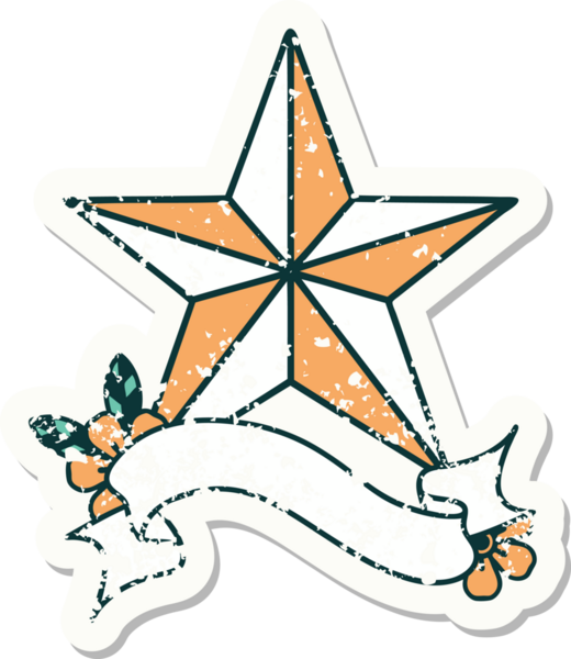 Bir insan tarafından çizilmiş bir yıldızın sancağı olan eski bir etiket.