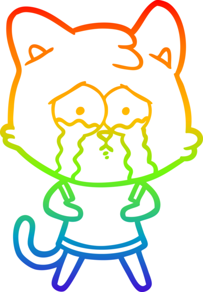 Gökkuşağı gradyan çizgi çizimi bir insan tarafından çizilmiş ağlayan bir kedi