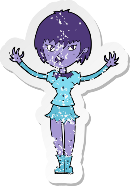 Bir insan tarafından çizilmiş vampir bir kızın gerilimli çıkartması.