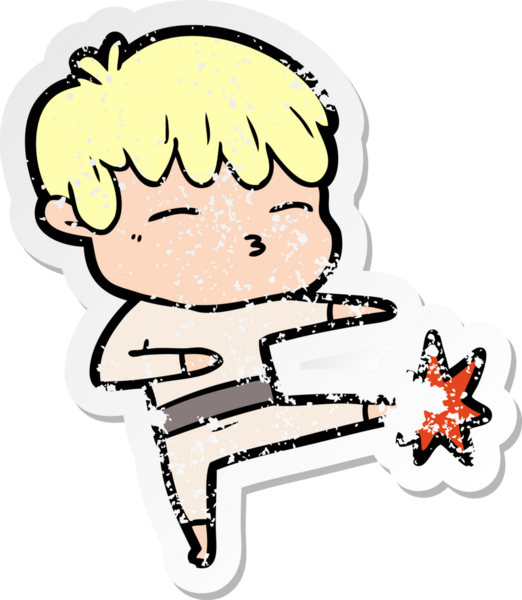 Bir insan tarafından çizilmiş, sıkıntılı bir çizgi film çıkartması.