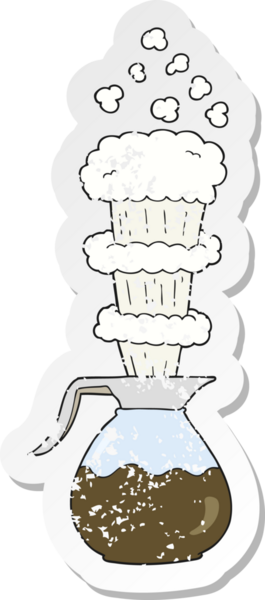 Bir insan tarafından çizilmiş ekstra sert kahve sürahisinin gerilimli retro yapıştırması.