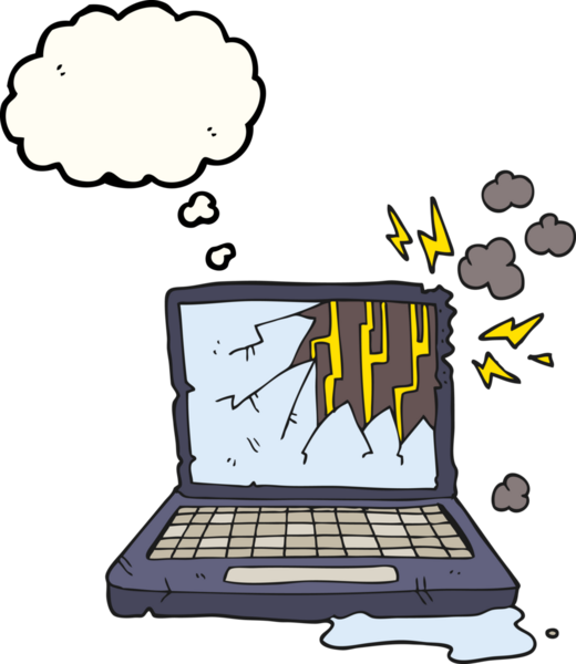 Serbest çizim düşünce balonu karikatürü bir insan tarafından çizilmiş bozuk bilgisayar