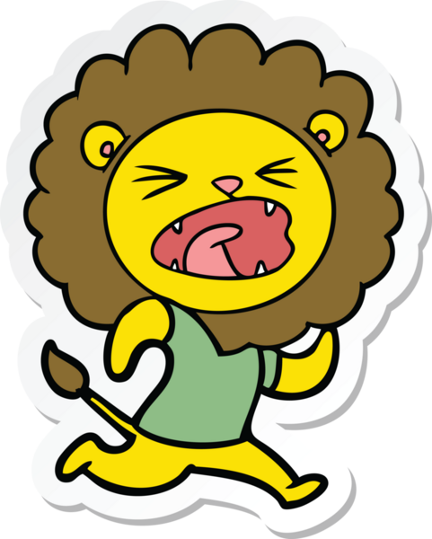 Bir insan tarafından çizilmiş çizgi film aslanının çıkartması.