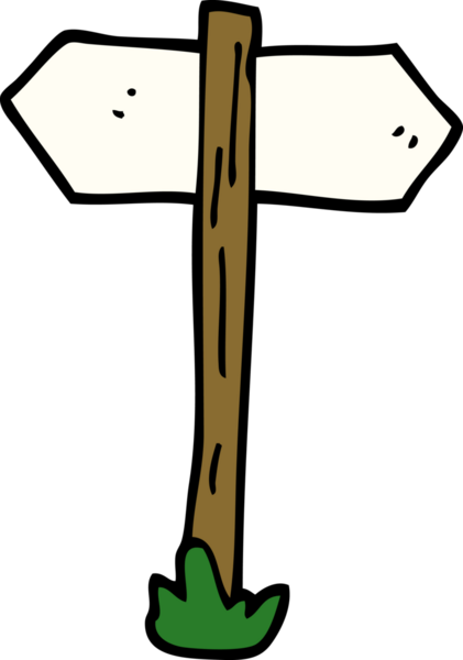 Bir insan tarafından çizilmiş karikatür yön işaretleri.