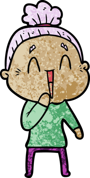 Bir insan tarafından çizilmiş mutlu yaşlı kadın çizgi filmi.