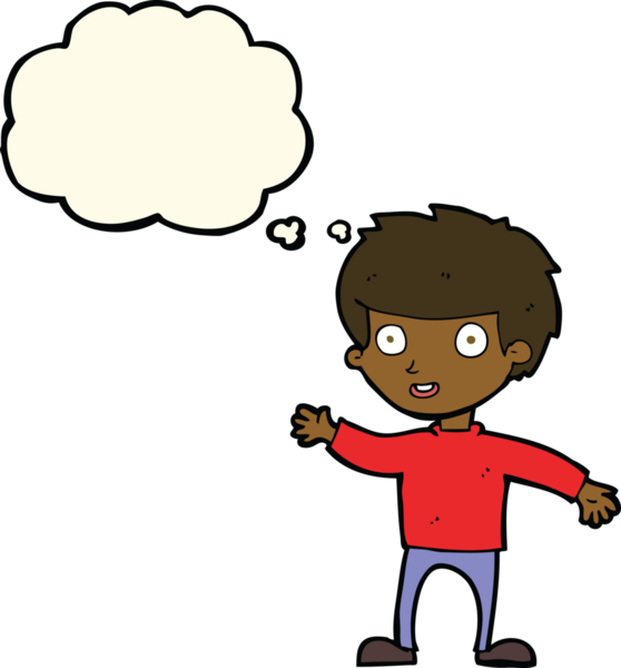 Bir insan tarafından çizilmiş düşünce balonu olan mutlu çocuk çizgi filmi.