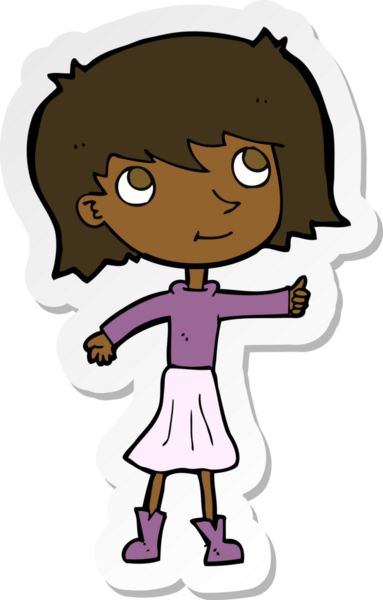 Bir insan tarafından çizilmiş mutlu bir kızın çıkartması.