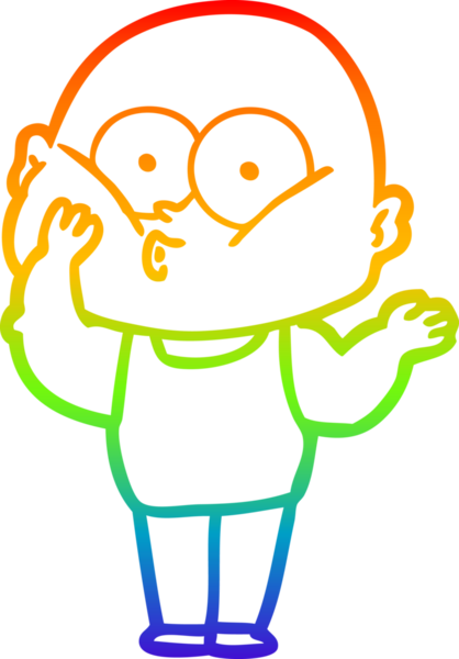 Gökkuşağı gradyan çizgi çizimi bir insan tarafından çizilmiş kel bir adamın çizimi