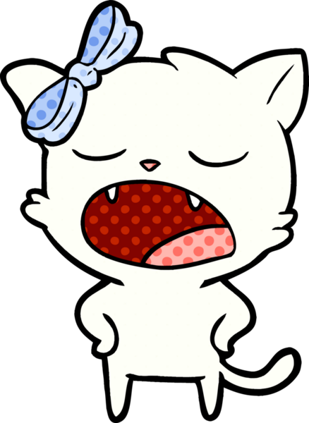 Bir insan tarafından çizilmiş esneyen kedi çizgi filmi.