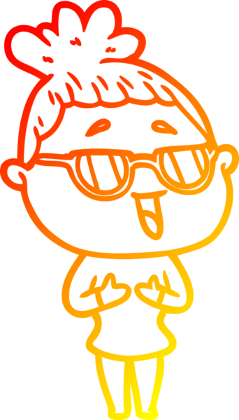 Bir insan tarafından çizilmiş gözlük takan mutlu bir kadının çizgi çizimi.