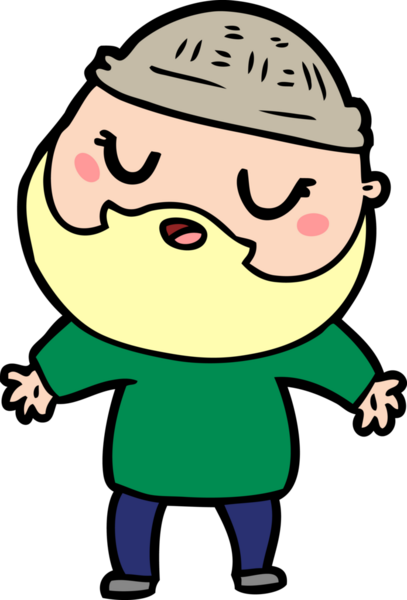 Bir insan tarafından çizilmiş sakallı bir çizgi film adamı.