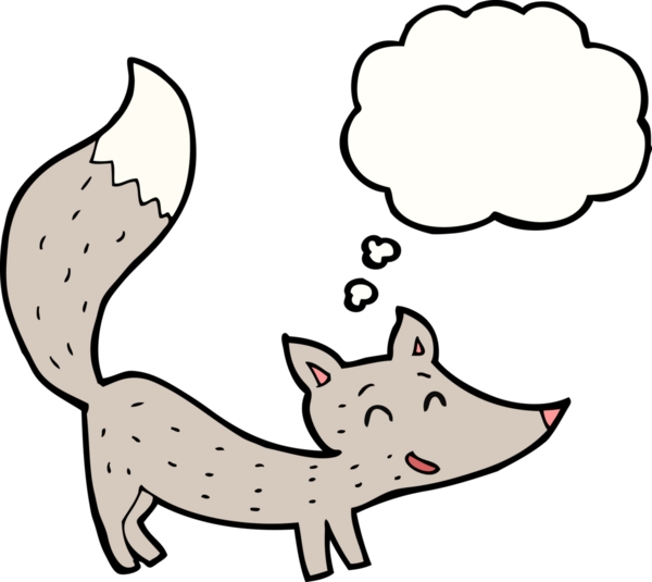 Bir insan tarafından çizilmiş düşünce balonu olan küçük bir kurt.