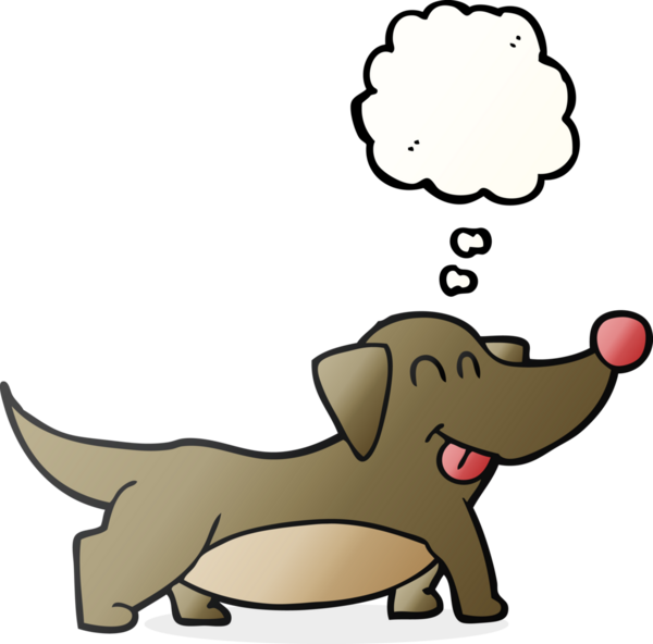 Serbest çizim düşünce balonu çizgi filmi bir insan tarafından çizilmiş mutlu küçük köpek.