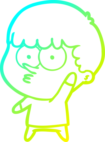 Bir çizgi film karakteri çizen soğuk gradyan çizgisi. Bir insan tarafından çizilen meraklı çocuk.