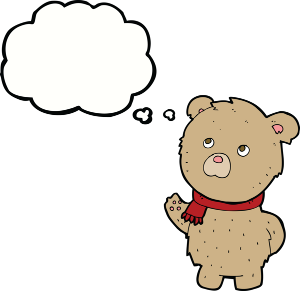 Bir insan tarafından çizilmiş düşünce balonlu oyuncak ayı.