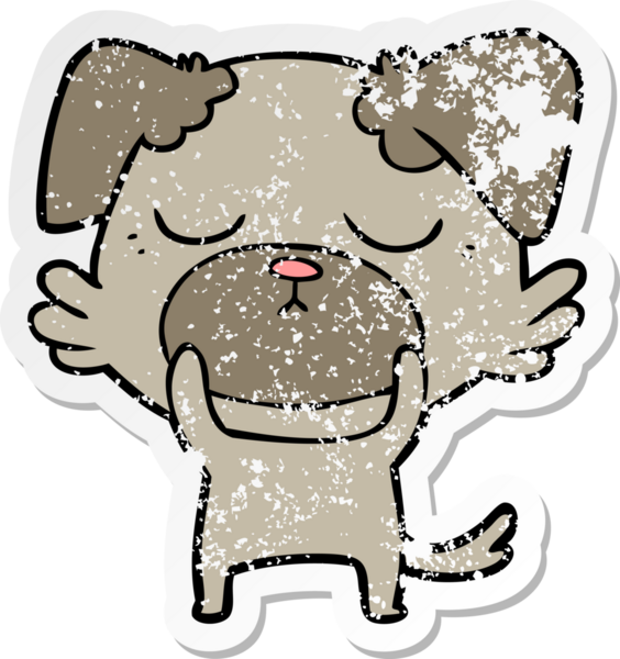 Bir insan tarafından çizilmiş şirin bir köpeğin sıkıntılı çıkartması.