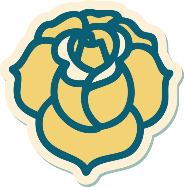 Bir insan tarafından çizilmiş geleneksel bir çiçek stiliyle dövme çıkartması.