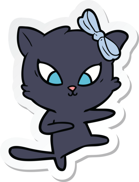 Bir insan tarafından çizilmiş çizgi film kedisinin çıkartması.